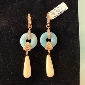 NWT RACHEL Zoe chandelier Teal Drop BLUE JADE Swarovski EARRINGS 3.5” long